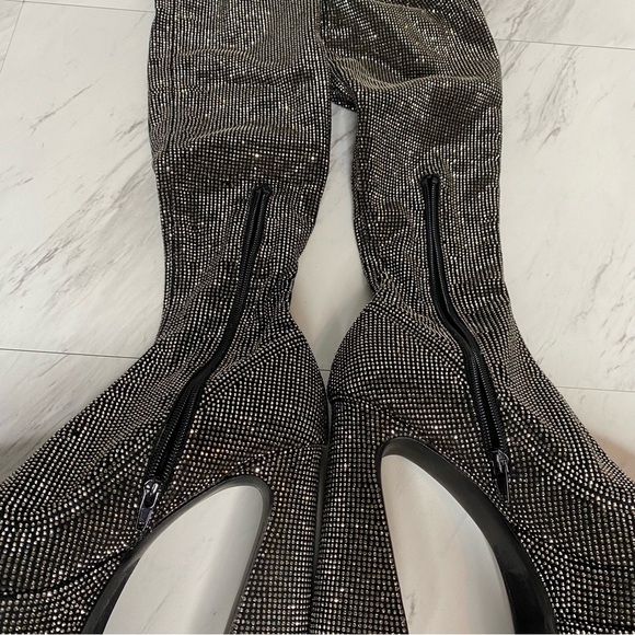 Steve Madden Sultry Rhinestone Thigh High Pointy Toe Platform Heeled Boot 8 1/2 - Picture 8 of 16